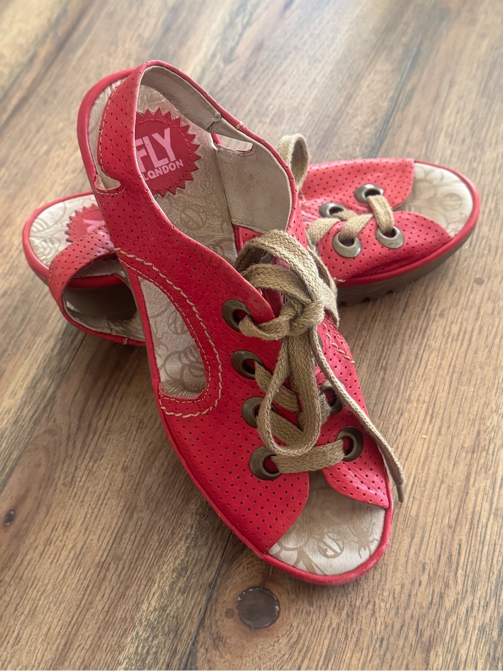 Fly London Ylva red lace up sandals Size 40/9-9.5